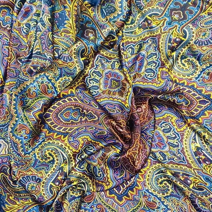 Fular semiseda estampado paisley azul y amarillo Julunggul