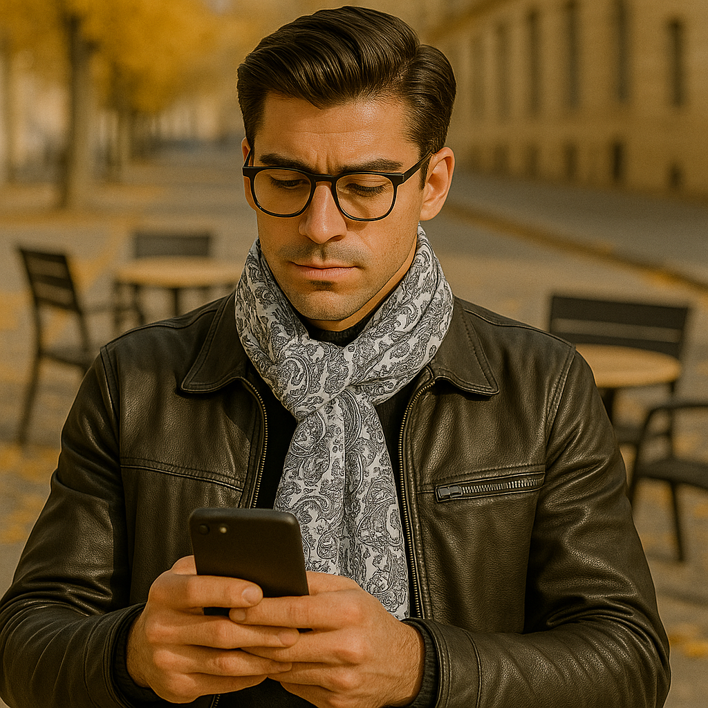 Bufanda de semiseda de hombre pausley blanco y negro Julunggul