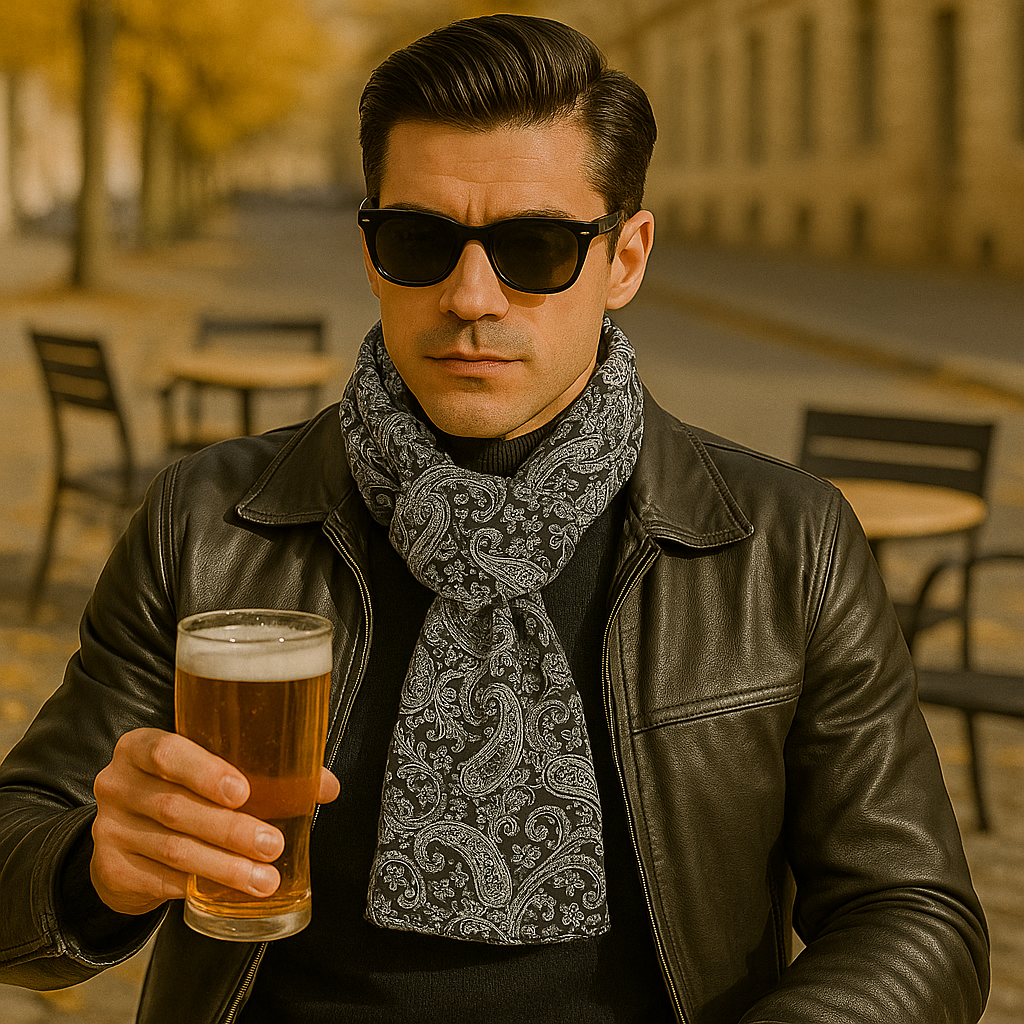 Bufanda de semiseda de hombre pausley negro y blanco Julunggul