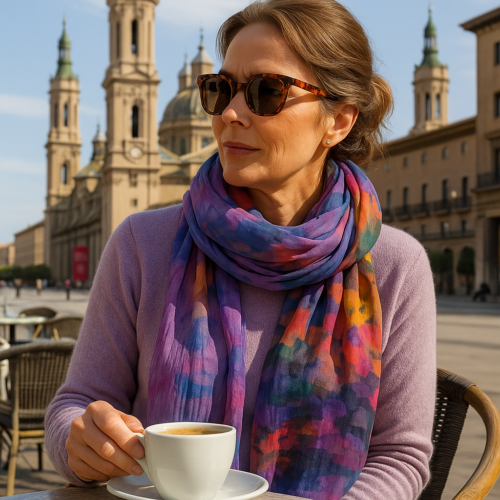 Fular de mujer de modal y seda Pinceladas lavanda y colores Julunggul