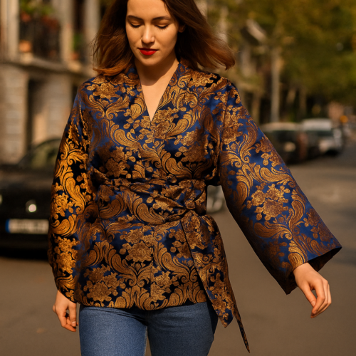 Kimono japonés de brocado Medallones