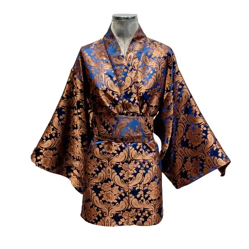 kimono japones de cretona azul cobre julunggul