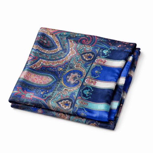 Fular de seda reversible estampado paisley