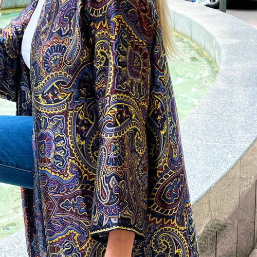 Kimono de seda estampado cachemir azul 3