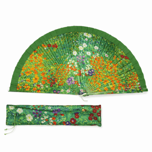 Abanico con funda esmaltado verde Jardin de Klimt Julunggul