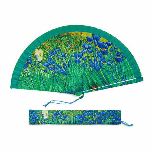 Abanico esmaltado con funda azul y verde los lirios de van Gogh