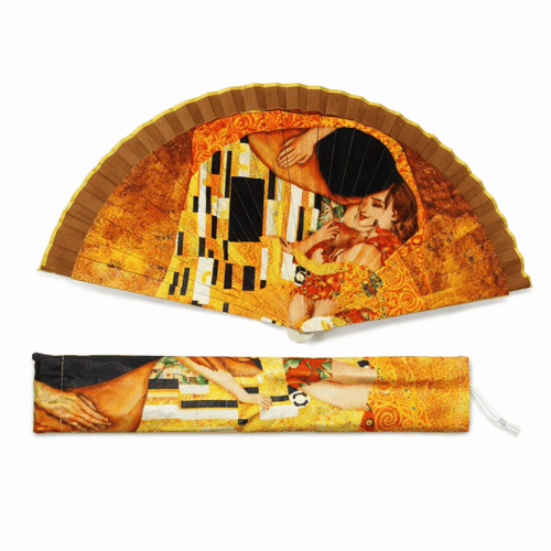 Abanico pintado con funda a juego el beso de Klimt Julunggul