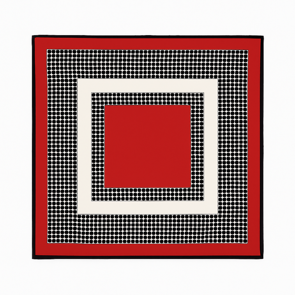 Pañuelo de seda 52x52 cm lunares blanco negro y rojo Julunggul