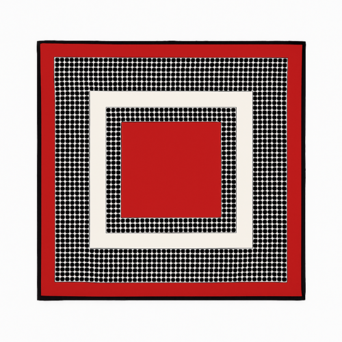Pañuelo de seda 52x52 cm lunares blanco negro y rojo Julunggul