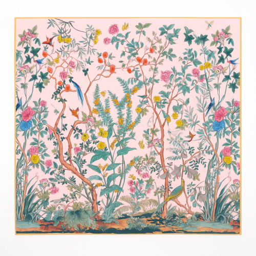 Pañuelo de semiseda 90x90 cm rosa Jardín Julunggul