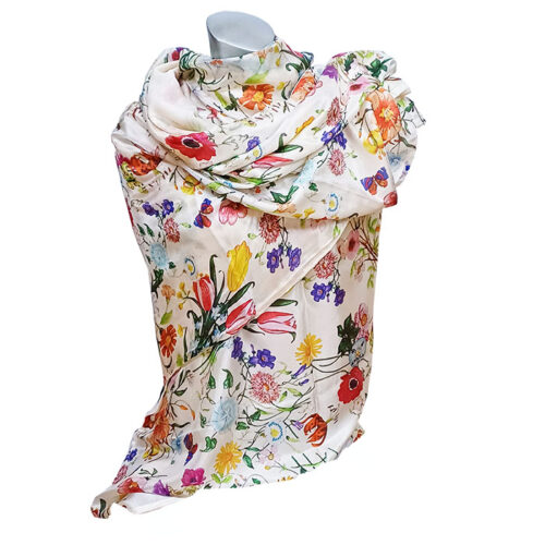 Fular de seda reversible Flores beige Julunggul