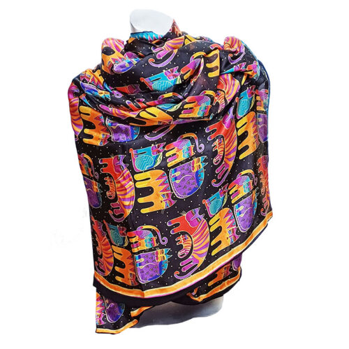 Fular de seda reversible Gatos negro Julunggul