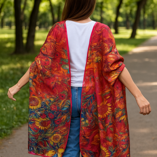 Fular de semiseda chal o charpe rojo y fucsia Julunggul