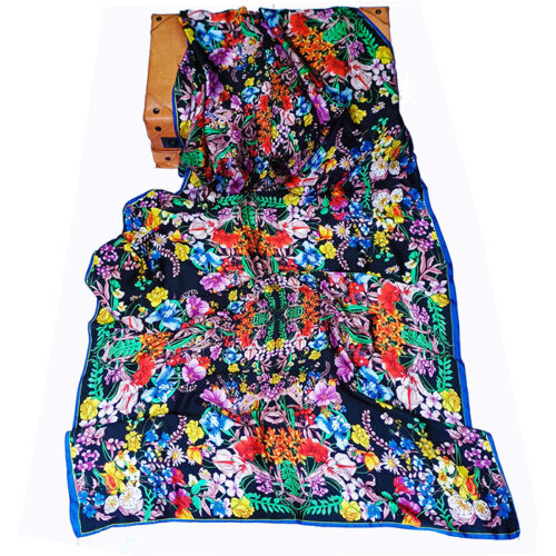 Fular de semiseda de flores negro Julunggul