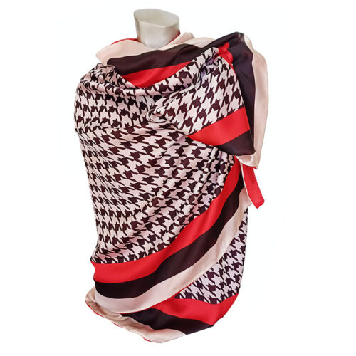 Fular de semiseda reversible Pata de gallo blanco y negro Julunggul