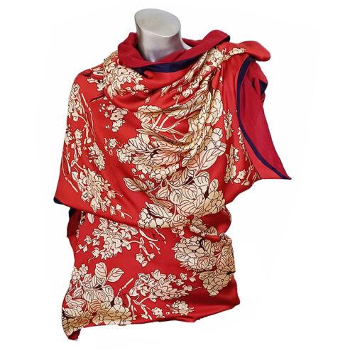 Fular de semiseda reversible Rojo con flores beige Julunggul