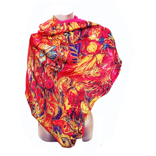 Fular de semiseda reversible Rojo y Fucsia Julunggul