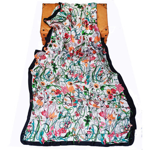 Fular seda imitación Flores Blanco y negro Julunggul