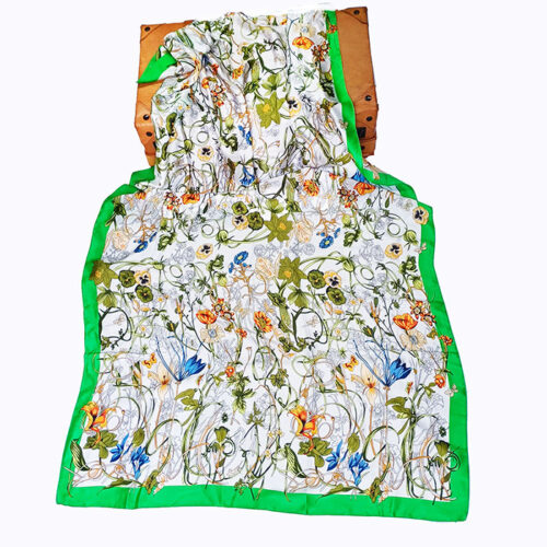 Fular seda imitación Flores Blanco y verde Julunggul