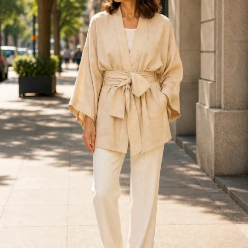 Kimono corto color vainilla en outlet de Julungul