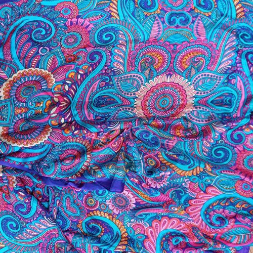 Pañuelo de seda Paisley azul y fucsia Julunggul