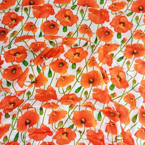 Pañuelo de seda fular blanco con amapolas Julunggul