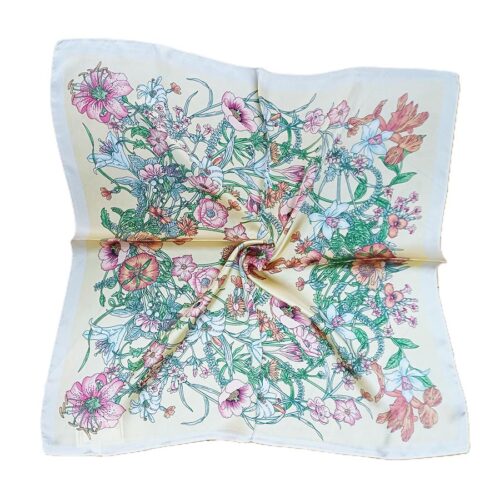 Pañuelo de semi seda 70x70 cm Flores amarillo Julunggul