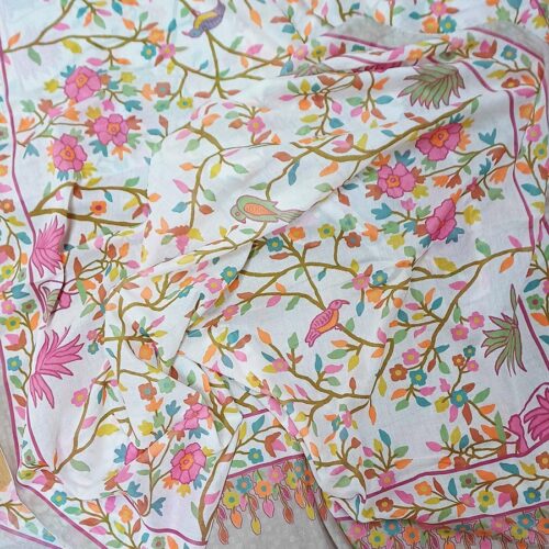 Pareo pañuelo de algodon blanco con flofres India Julunggul