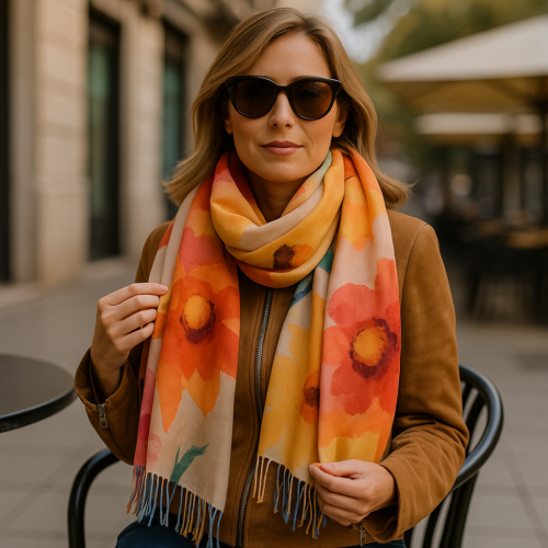 BUfanda tacto cashmere pintores Flores 1 Julunggul