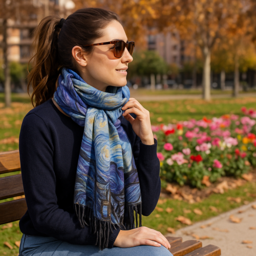 Bufanda reversible tacto cashmere azul de Van Gogh Julunggul