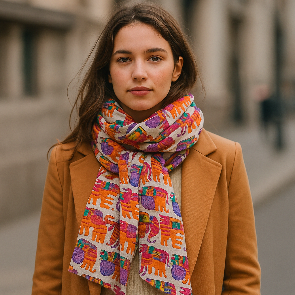 Fular de seda con forro echarpe beige con gatos de colores Julunggul