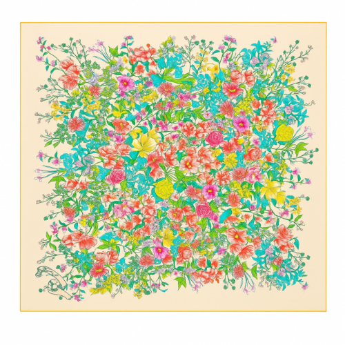 Fular de semiseda 90x90 cm beige con flores Julunggul