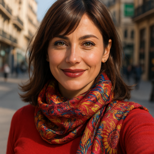 Fular de semiseda reversible con forro Rojo y fucsia