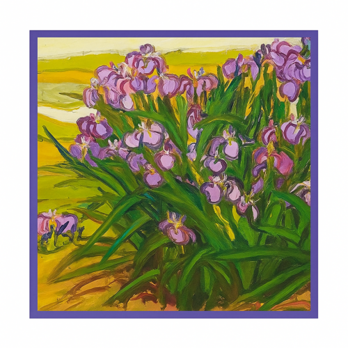 Pañuelo de seda 52x52 cm Lirios viol