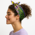 Pañuelo de seda 52x52 cm amarillo, verde y malva Julunggul