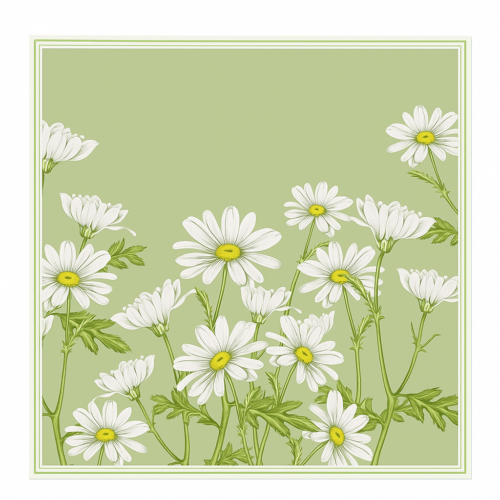 Pañuelo de seda 52x52 cm verde con margaritas blancas Julunggul