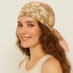 Pañuelo de semiseda 70f0 cm rosa y beige 1 Julunggul