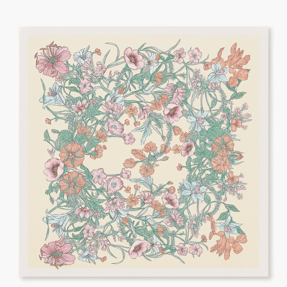 Pañuelo de semiseda 70x70 cm amarillo con flores Julunggul