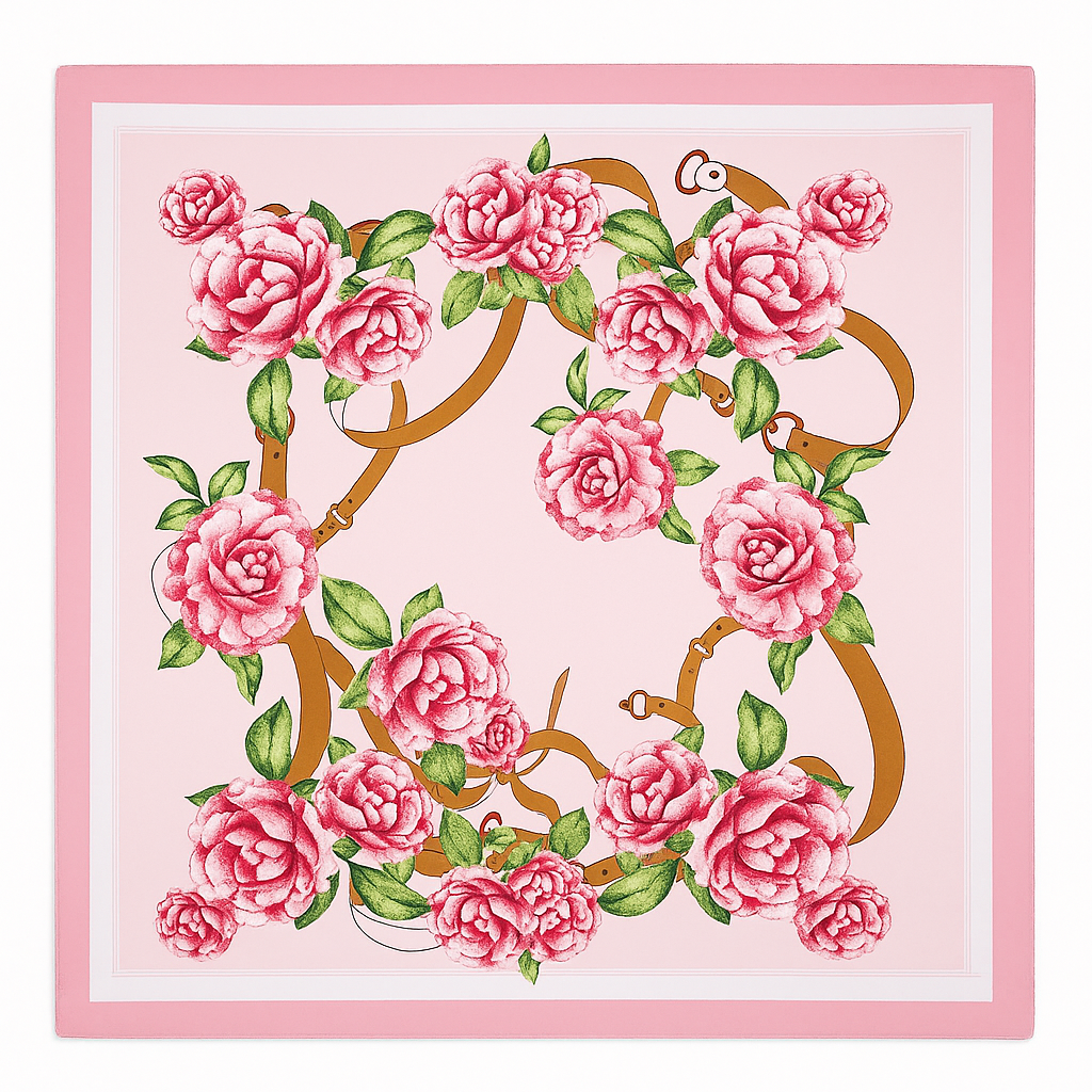 Pañuelo de semiseda 70x70 cm rosa con flores Julunggul