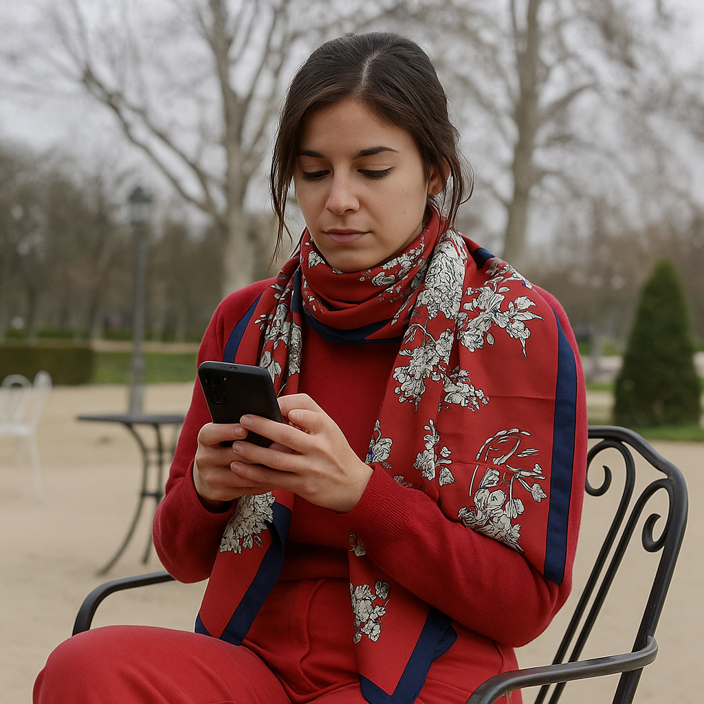 Pañuelo de semiseda rojo con flores blancas Julunggul