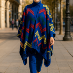 Poncho capa azul klein con dibujos geometricos Julunggul