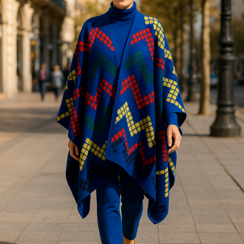 Poncho capa Geométrico azul y rojo