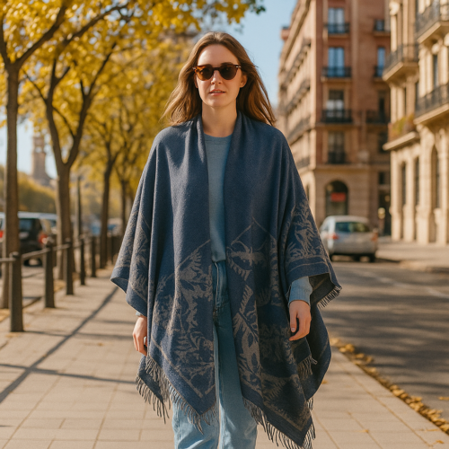Poncho capa reversible azul