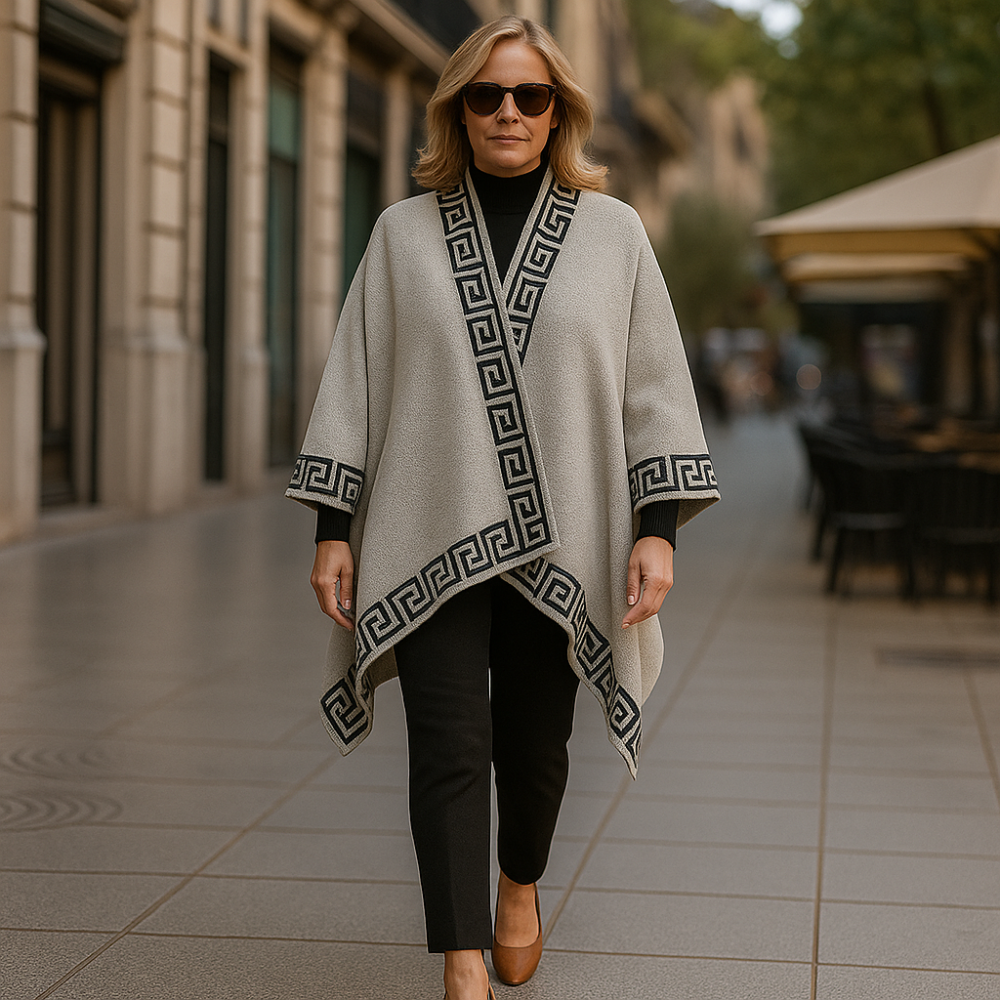 Poncho capa reversible negro y gris claro con cenefa 1 Julunggul