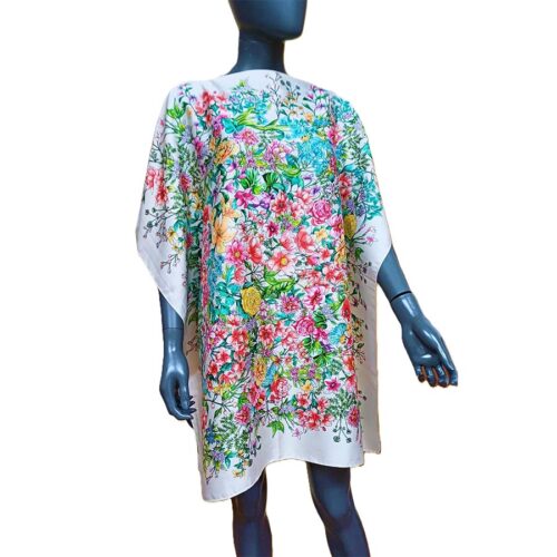 Caftan Beige con flores de Pañuelos de semi seda 90x90 cm 2 Julunggul