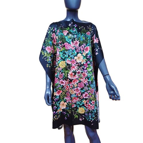 Caftan Negro con flores de Pañuelos de semi seda 90x90 cm 1 Julunggul