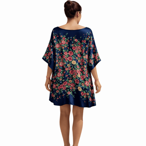 Caftan Negro con flores de Pañuelos de semi seda