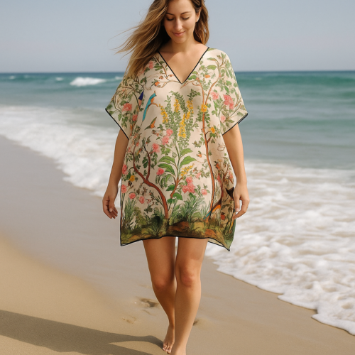 Caftan de semiseda de pañuelos para embarazada beige de Julunggul