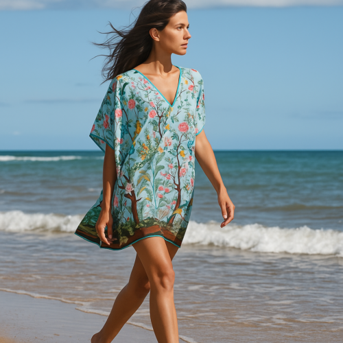 Caftan semiseda de pañuelos verde mar Julunggul