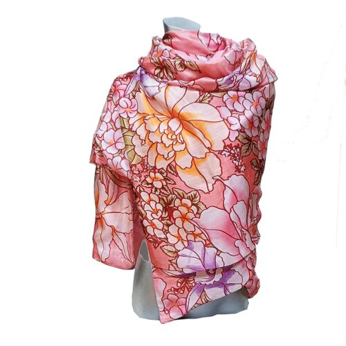 Fular de seda con forro Rosa Flores 1 Julunggul
